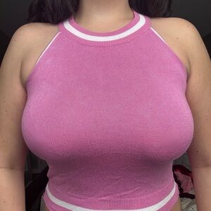 Stylish Pink Knit Halter Top